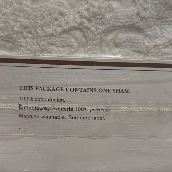 NEW Pottery Barn White Sea Life Embroidered Euro Pillow Sham 26x26 - Picture 4 of 4